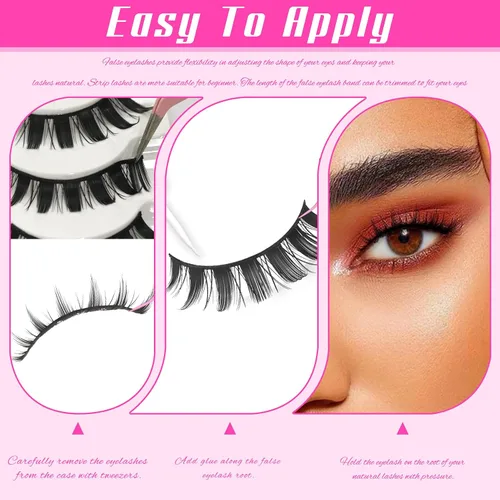 Miniatura 6 de Veleasha - Pestañas postizas manga puntiagudas naturales, para cosplay de anime, 14 pares, 3D, ligeras, banda de algodón de 8-15 mm, suaves, 100%