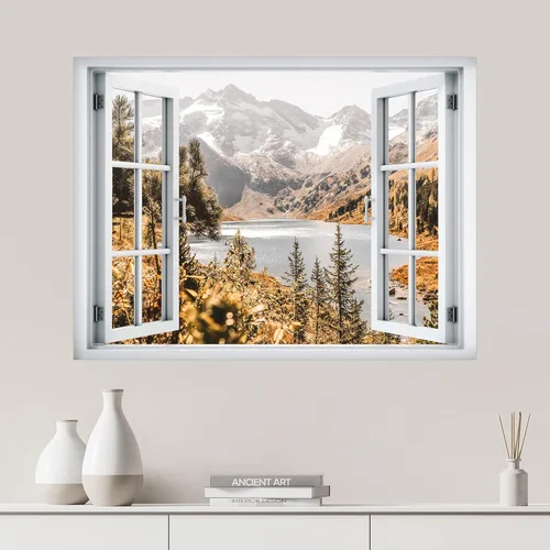 Miniatura 18 de SIGNWIN Adhesivo de pared removible/Mural de pared Vista de ventana Cordillera nublada Bosque Naturaleza Vida silvestre Fotografía Realismo Paisaje
