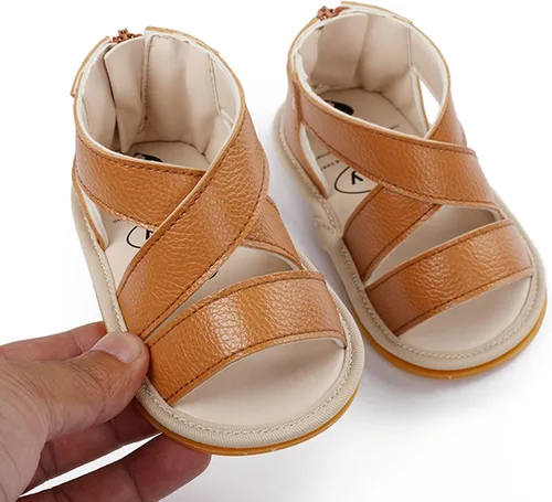 Miniatura 4 de Sandalias de piel con velcro para bebés y niñas, zapatos antideslizantes de punta abierta, zapatos de verano al aire libre para bebés y niños