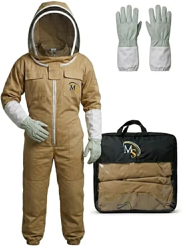 MS Traje de apicultor de algodón de abeja con un par de guantes y velo de esgrima