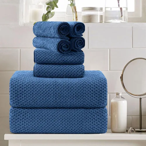 Miniatura 21 de Juego de 8 toallas de baño grandes azules para la familia - 2 sábanas de toalla de baño extragrandes, 2 toallas de mano, 4 paños - 600GSM suaves