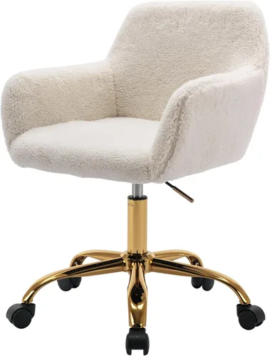 Miniatura 24 de Silla de Escritorio Giratoria de Piel Sintética de 360°, Moderno Sillón de Oficina en Casa Ajustable en Altura con Base Dorada para Adolescentes