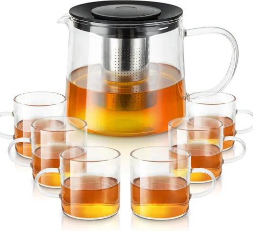 Miniatura 9 de Tetera de vidrio de 51 oz/50.7 fl oz con infusor de acero inoxidable extraíble, tetera de vidrio de borosilicato resistente al calor, hervidor de té