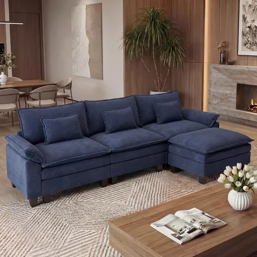 Miniatura 13 de URRED Cloud Couch Sofá Seccional Modular, Sofá Moderno en Forma de U de Asiento Profundo de 157", con 2 Otomanas y Almohadas, Sofás de Chenilla Azul