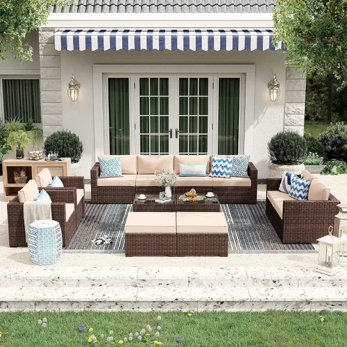 Miniatura 2 de Patiorama Juego de muebles de patio de 3 piezas, sofá seccional para exteriores, juego de conversación de ratán de mimbre de polietileno, silla sin