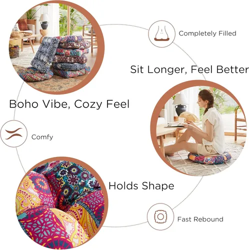 Miniatura 3 de Codi Juego de 2 Almohadas de Suelo para Meditación, Almohadas Boho para Sentarse para Adultos y Niños, Cojín Grande para Yoga Sala de Estar Tatami