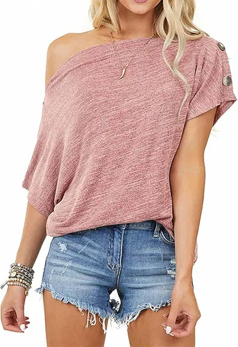 Miniatura 4 de Blusa sólida hombros descubiertos para mujer, camiseta de manga corta de verano 2023, camiseta holgada sexy para fiesta