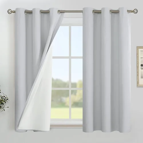 Miniatura 35 de YoungsTex - Cortinas de lino beige 100% opacas para dormitorio de 63 pulgadas de largo, cortinas cortas con aislamiento térmico y ojales