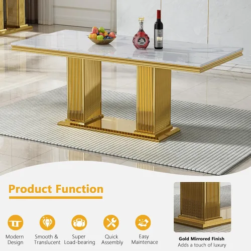 Miniatura 3 de Juego de mesa de comedor de 5 piezas, moderno juego de mesa de comedor para 4, 70 pulgadas, juego de mesa de comedor de mármol sintético blanco