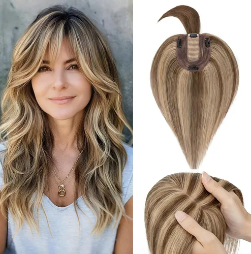 Miniatura 23 de Rich Choices Pelucas con topper de cabello para mujeres, cabello humano real 100% Remy, sin flequillo, para mujeres con adelgazamiento en la parte