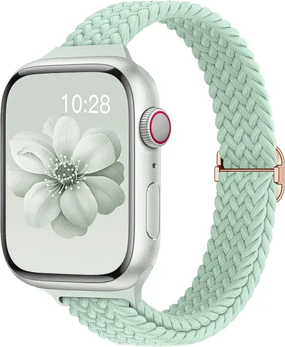 Miniatura 14 de Slim Braided Bands for Apple Watch Band 40mm 41mm 42mm 38mm 46mm 44mm 45mm 49mm Women,Stretchy Solo Loop Nylon Elastic Thin Narrow Skinny Strap for