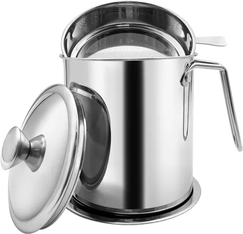 Miniatura 9 de Contenedor de grasa de tocino con colador, colador de grasa de 1.3 L y recipiente con tapa a prueba de polvo, almacenamiento de filtro de aceite