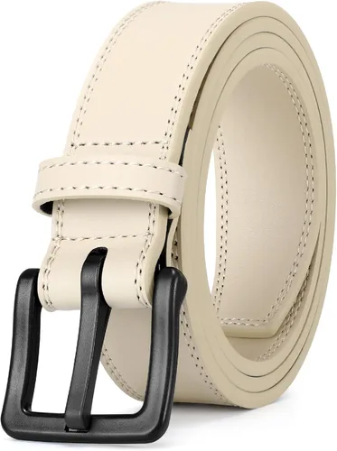 Miniatura 8 de XZQTIVE Cinturón de cuero hipoalergénico sin metal para hombre, cinturón de cuero para jeans y vestido, sin níquel, con hebilla negra