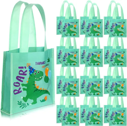 Kajaia 24 bolsas pequeñas de dinosaurio para fiesta, regalo de dinosaurio, reutilizables, caramelos, dinosaurios, no tejidas, bolsas con asas para