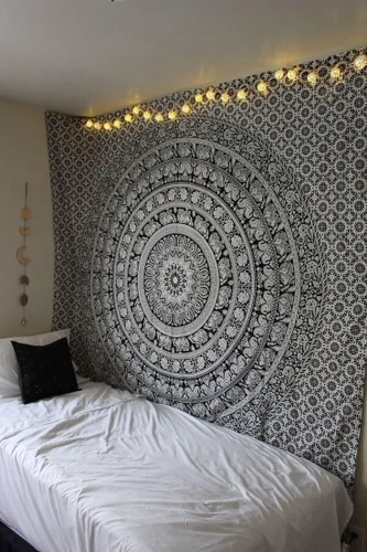 Miniatura 21 de Craft Trade - Tapiz de algodón indio con mandala para pared, decoración estética boho hippie para sala de estar, meditación y dormitorio - Amarillo