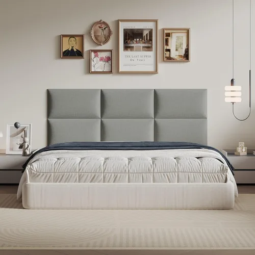 Miniatura 25 de Cabecero de palo color beige - Juego de 6 paneles montados en la pared para camas tamaño Queen, 61 x 30 cm, cabecero decorativo de fácil instalación