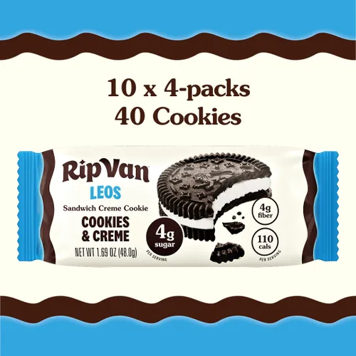 Miniatura 4 de Rip Van LEOs - Galletas de sándwich de galletas y crema, aperitivo bajo en azúcar y bajo en carbohidratos, aperitivos para diabéticos y veganos, 32