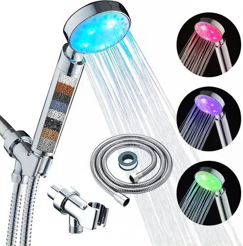 Miniatura 10 de Cabezal de ducha LED KAIREY con mango 7 colores que cambian automáticamente, luz de ducha que se enciende con mango pulido cromado con manguera