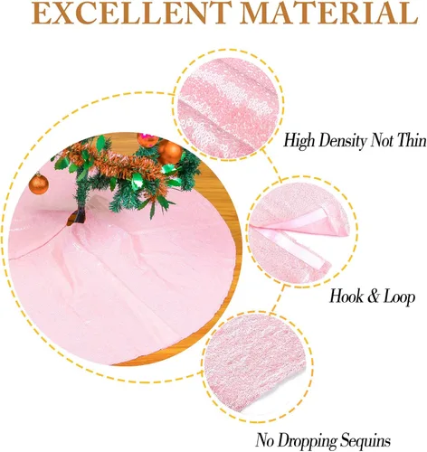 Miniatura 5 de ShinyBeauty Falda de árbol de Navidad rosa claro de 24 pulgadas, falda de lentejuelas para lápices/mini árboles, cubierta navideña para Año Nuevo