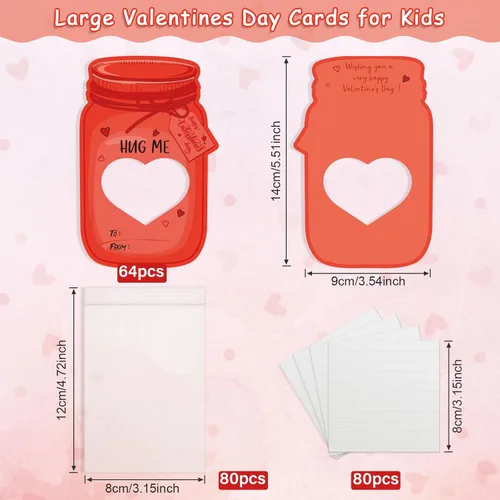 Miniatura 2 de Paquete de 40 tarjetas de San Valentín para niños, tarros coloridos de feliz San Valentín para niños, regalos únicos de San Valentín para niños
