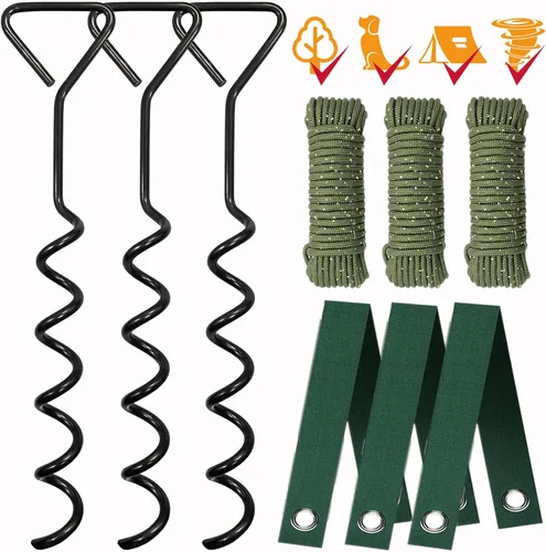 Kits de estacas para árboles, estacas y soportes para árboles para protección contra huracanes y mal tiempo, incluye 3 estacas de acero en espiral