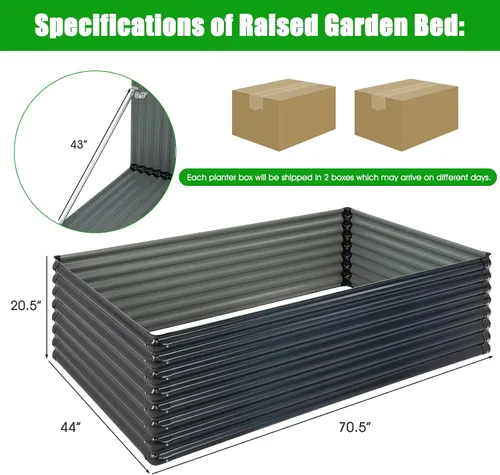Miniatura 6 de Giantex Cama de jardín elevada galvanizada, 70.5 x 44 x 20.5 pulgadas, jardinera de metal y estante para leña, maceta rectangular grande de acero
