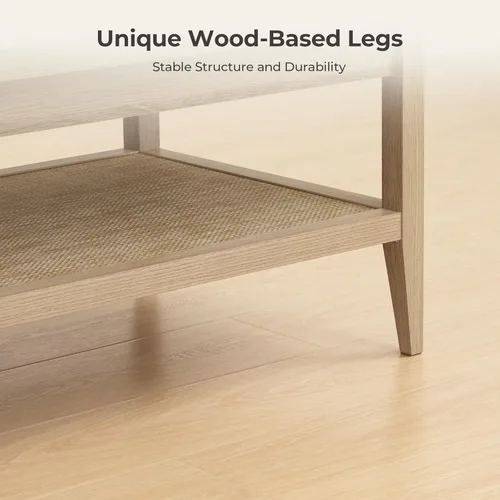 Miniatura 5 de SICOTAS - Mesa de café de ratán para sala de estar - Mesa central de comedor rectangular de estilo bohemio con estante de almacenamiento de ratán