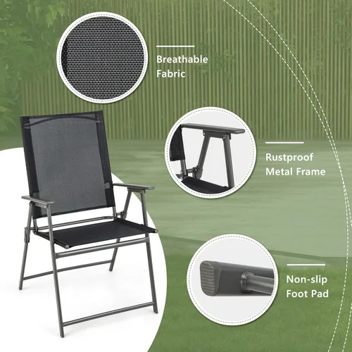 Miniatura 4 de Giantex Juego de 2 sillas plegables para patio, sillas de césped al aire libre con marco de metal a prueba de óxido, sillas de comedor portátiles