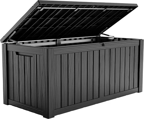 Miniatura 31 de ROJIK - Caja de almacenamiento para exteriores, impermeable, para patio y piscina, herramientas de jardín y cojines, banco con tapa con cerradura
