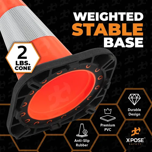 Miniatura 5 de Xpose Safety Conos de tráfico naranjas de 12 pulgadas con collar de 4 pulgadas, paquete de 4 conos de seguridad de plástico PVC multiusos