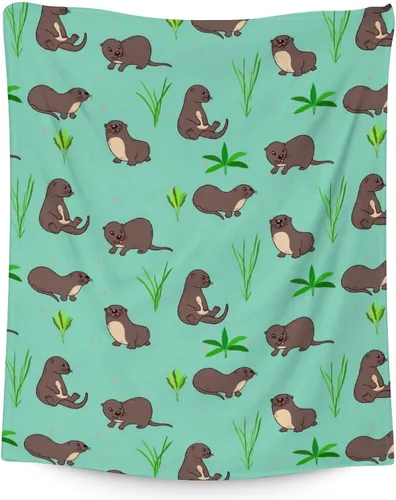 Manta de regalo de nutria, 30 x 40 pulgadas, bonita manta para adultos y niños, mantas de felpa suave verde para sofá y viajes