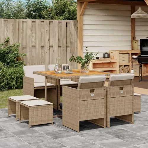 Miniatura 28 de Juego de muebles de patio de 13 piezas con cojines, sillas y taburetes plegables, juego de comedor de ratán de poliéster beige para jardín, patio