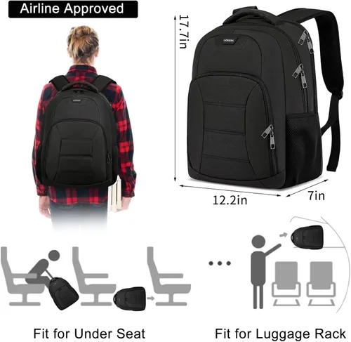 Miniatura 3 de Mochila negra para laptop para hombres y mujeres, mochilas escolares para adolescentes y niñas, mochila ligera para artículos personales, bolsa