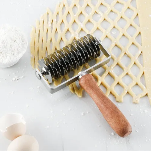 Miniatura 4 de Cortador de rodillos de corteza de pastel de galletas de pastelería de pan de pizza con mango de madera