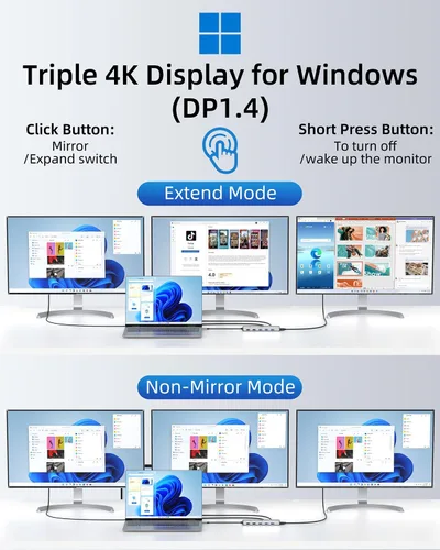 Miniatura 3 de Estación de acoplamiento USB C 13 en 1, monitor doble, pantalla triple, 8 puertos USB C/A, Ethernet, audio, concentrador USB C LIONWEI para MacBook