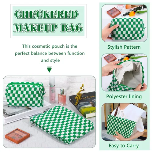 Miniatura 6 de ZLFSRQ Bolsa de maquillaje a cuadros para mujer, grande y pequeña, juego de bolsa de cosméticos a cuadros, bolsas de aseo de viaje, bolsa