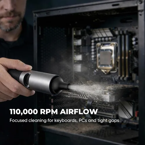 Miniatura 2 de Plumero de aire eléctrico, plumero de aire comprimido inalámbrico, cuerpo de metal, 4 velocidades, agarre para turbo, para teclado, PC, limpieza