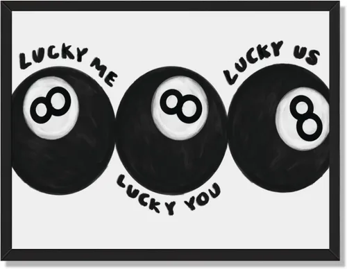 Miniatura 9 de Lucky Me Lucky You - Póster de 8 bolas en blanco y negro para decoración de habitación de niños, diseño retro inspirado en billar, decoración