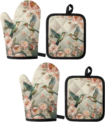 Miniatura 26 de UNICEU Juego de 4 manoplas de horno personalizadas y soportes para ollas, decoración de cocina, guantes protectores personalizados para hornear