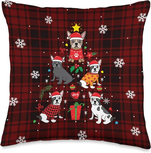 Bulldog francés regalo lindo Navidad Bulldog francés adorno de Navidad árbol perro divertido regalo manta almohada 16x16, multicolor
