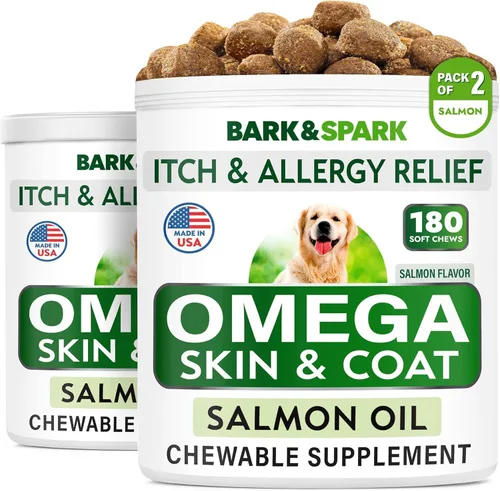Miniatura 13 de BARK&SPARK Omega 3 para perros - 180 golosinas de aceite de pescado para la muda de pelo de perro, alergia cutánea, alivio de la picazón