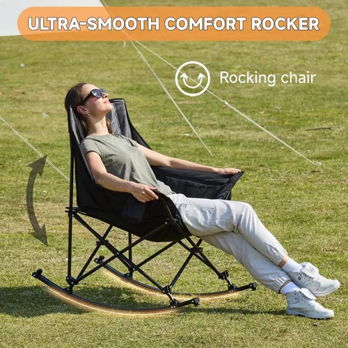 Miniatura 3 de Youtanic Silla mecedora plegable de gran tamaño, silla mecedora portátil acolchada con bolsillos, portavasos y bolsa de transporte, silla de patio