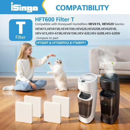 Miniatura 3 de iSingo Paquete de 4 filtros HFT600 T de repuesto, compatibles con humidificador de torre Honeywell serie HEV615 y HEV620, repuesto # HFT600T