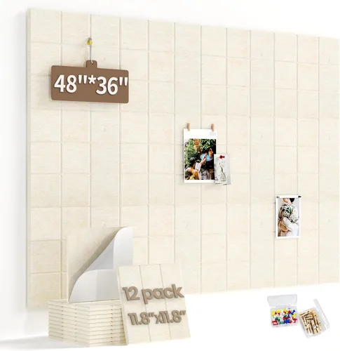 Miniatura 20 de Pizarra de corcho grande para paredes con 30 pasadores, 11.8 x 11.8 pulgadas, paquete de 6 tablones de anuncios para oficina en casa, cocina, tablón