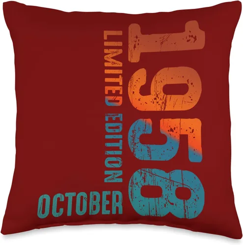 Birth Since Month October 1958 Retro Vintage Year Since Limited Edition October Year Retro 1958 Throw Pillow, 16x16, Multicolor