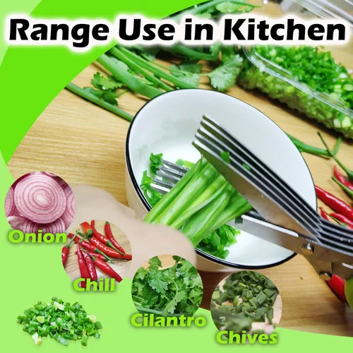 Miniatura 3 de Tijeras de hierbas, tijeras de hierbas de cocina con 5 cuchillas de acero inoxidable y cubierta, cortar hierbas y verduras de cocina, tijeras
