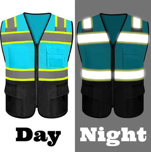 Miniatura 3 de Chaleco de seguridad reflectante de alta visibilidad con 5 bolsillos y cremallera clase 2 para adultos, unisex, ropa de trabajo de seguridad