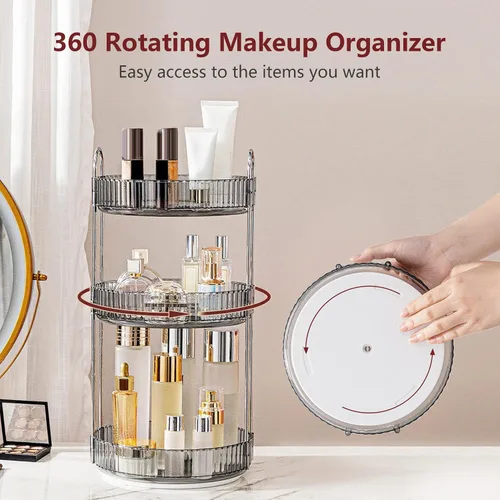 Miniatura 2 de INVSSENE Organizador de maquillaje giratorio de 360°, estante giratorio de maquillaje de baño, estante giratorio de gran capacidad para cosméticos
