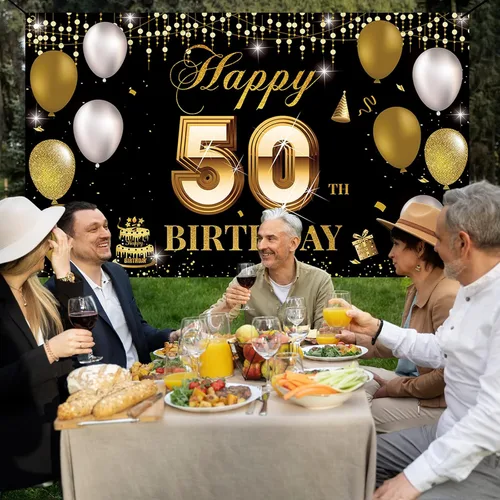 Miniatura 3 de Fondo de pancarta de cumpleaños número 50, decoración de feliz cumpleaños 50 para hombres y mujeres, cartel de fiesta de cumpleaños de 50 años