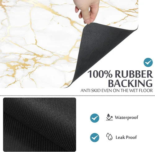 Miniatura 5 de Mrcrypos Alfombra de baño con diseño de mármol blanco dorado, antideslizante, de secado rápido, súper absorbente, delgada, lavable, accesorios